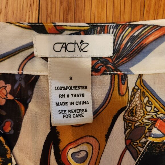 Y2K Cache Vibrant Elegant Shoe-Print Sleeveless Ruffled Button Up Blouse, Sz S - Picture 4 of 8